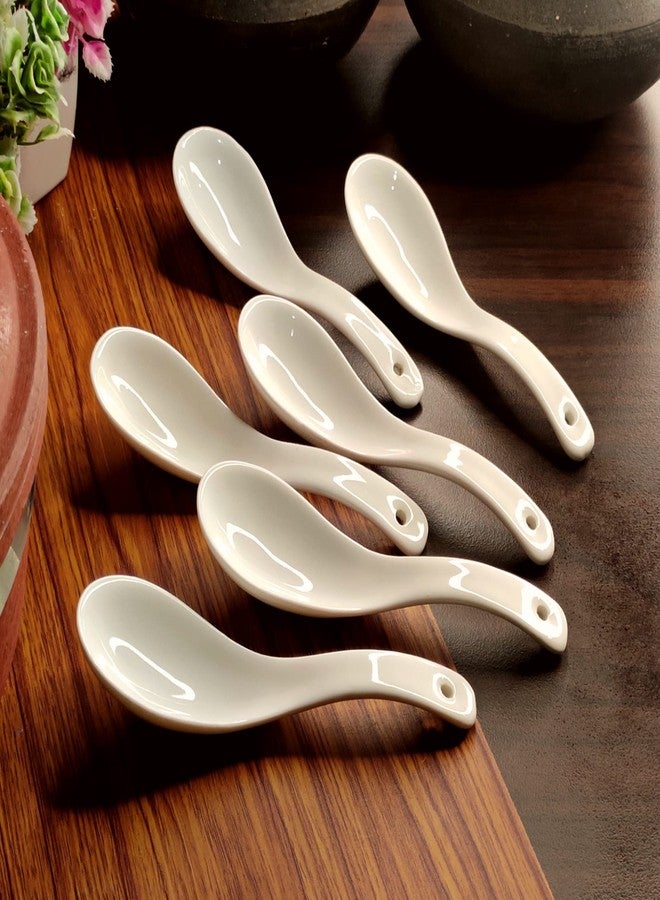 Vemlons Soup Spoon/Soup Spoons Ceramic Soup Spoon Set of 6 Pure Ceramic White Color Microwave Safe 15 cm Soup Spoons - Image 3